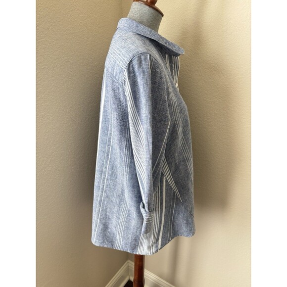 Ali Miles Women's Petite Large Blue Striped 3/4 Sleeve Linen Blend Top - NWT - Picture 3 of 8